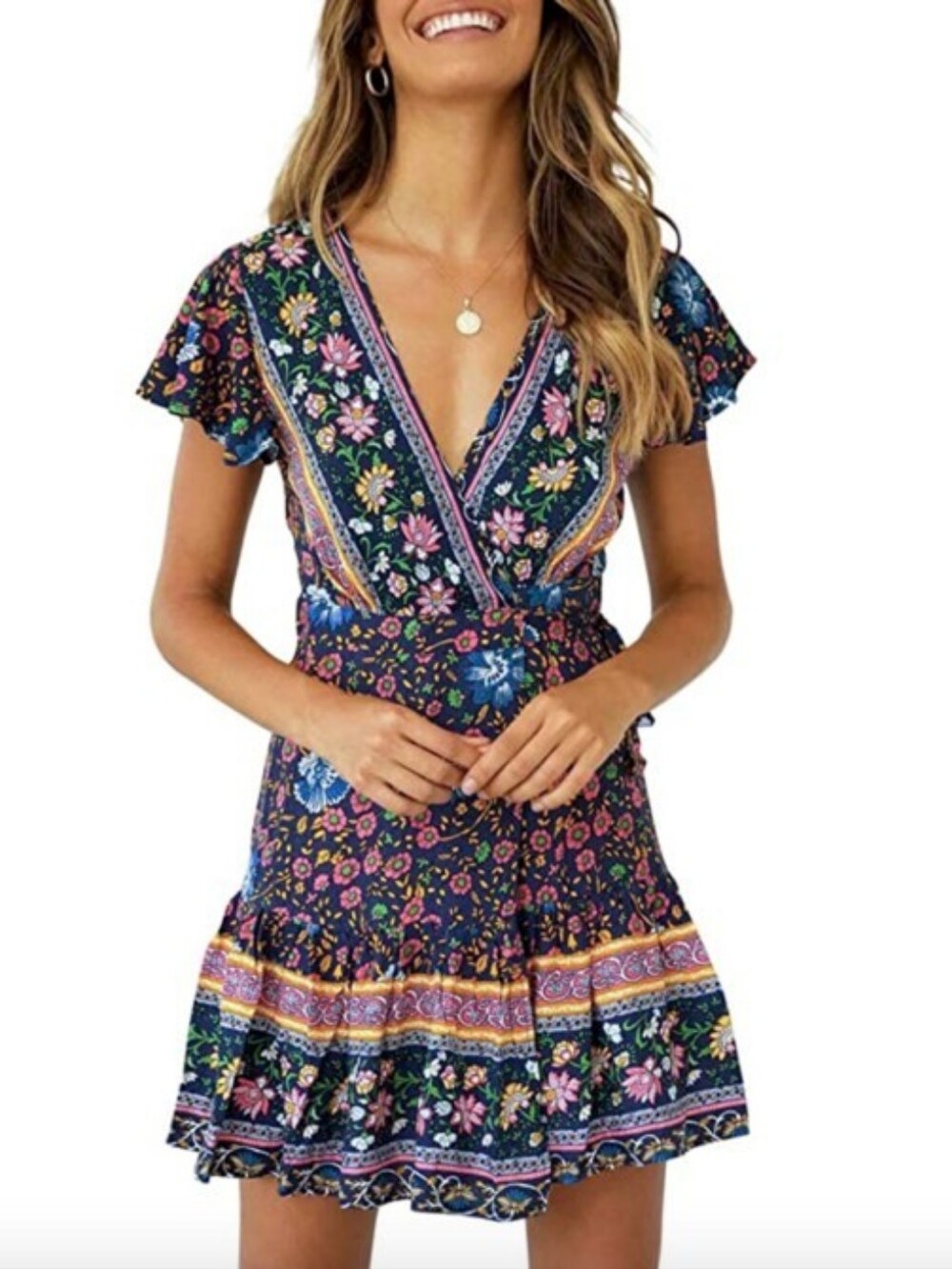 Zesica NWT Boho Print Wrap Dress sz LARGE